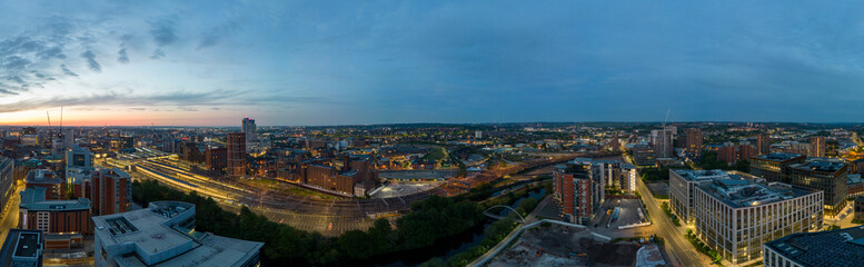 Leeds City Centre, West Yorkshire Drone Aerial at dawn