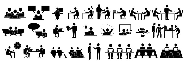 Set of office worker icons perfect for business presentations	