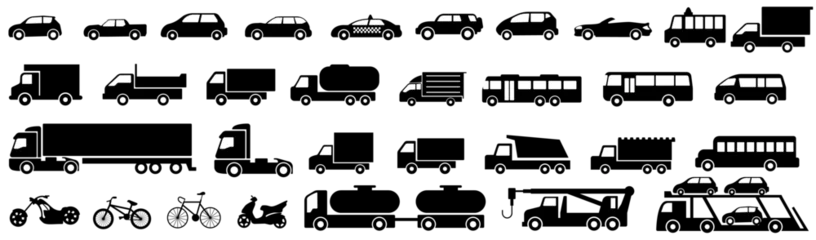 Foto auf Acrylglas Cartoon-Autos Vector set illustration of simple deformed various types of car icons pictograms 