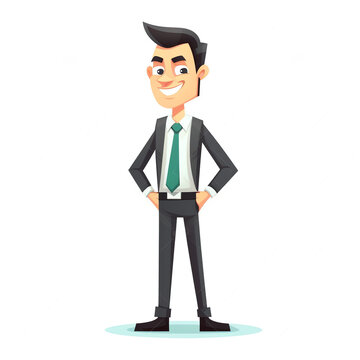 Generative AI Man character, different poses, businessman, vector illustration in flat style. Isolated character on white background
