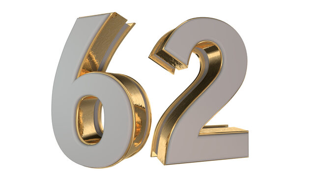 gold 3d number 62