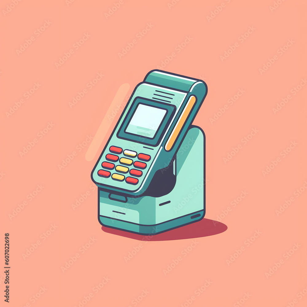 Poster generative ai mobile payment with pos terminal, shopping concept. vector illustration in flat style