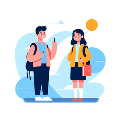 Generative AI Male teacher and girl studying. Concept illustration for school, education. Vector illustration in flat style