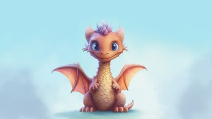 A cute little dragon is a symbol of the new year according to the eastern calendar on a plain background. AI generated. Generative AI