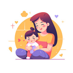 Generative AI Happy young mother with a baby concept illustration. Vector illustration in flat style