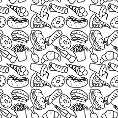 Obraz premium Fast Food Seamless Pattern, Restaurant Background Pattern
