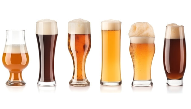 Indulge in the diverse world of beer with this captivating collection featuring eight different types of draft beers, expertly isolated on a crisp white background. 🍺