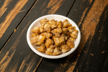 Pork rind in a cup