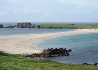 St Ninians beach, a tombolo in the Shetland Islands