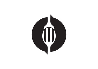 online food logo. chat with fork spoon combination symbol vector illustration