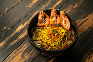 Delicious yellow seafood and lemon noodles.