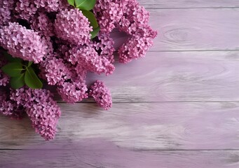 violet lilac flowers on wooden background