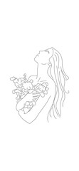 Simple girl with flowers or line art