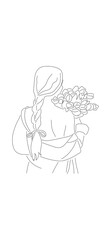 Simple girl with flowers or line art