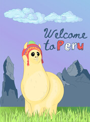 Peruvian Welcome Card with Llama Wearing Traditional Cap