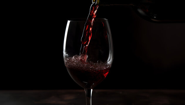 Witness the captivating elegance as deep red wine gracefully cascades into a wine glass, creating a mesmerizing spectacle that indulges the senses. 🍷