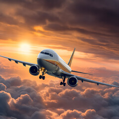 Fototapeta na wymiar Golden Hour Above the Clouds: The Elegance of a Commercial Airplane! 