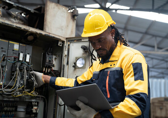 African engineer at factory