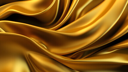 Gold Shiny Luxury Draping Satin Fabric on black background. AI generated