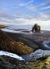 Fototapeta na wymiar Aerial view of rock formation in beach of Iceland
