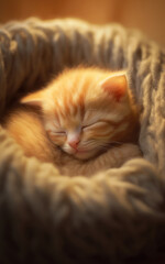 Naklejka premium Sleeping cat, background, wallpaper, digital illustration, AI generated