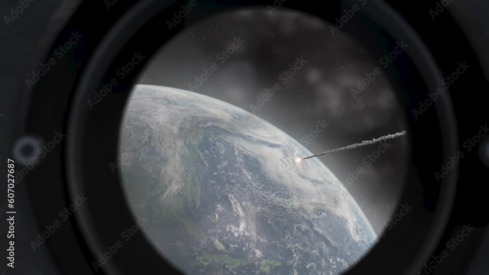 Wall mural meteor shower over earth from space shuttle window view cinematic view of meteors asteroids burning 