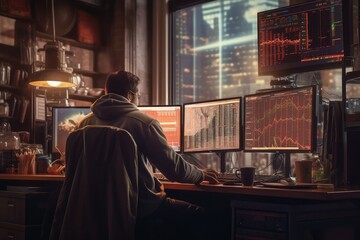 Obraz premium Stock market financial statistics on screen, share pricing, online trading data made with Generative AI technology