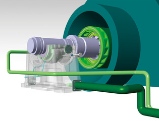 Journal bearing turbine 3D illustration