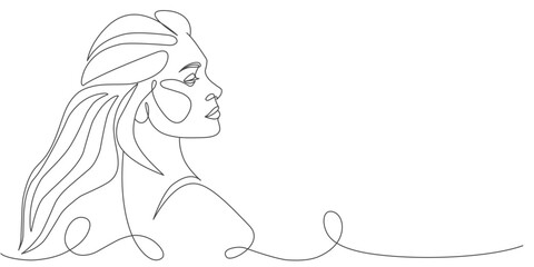 Women’s day line art style vector illustration. Line art vector illustration of beauty woman. Line art vector illustration of beautifull woman with long hair