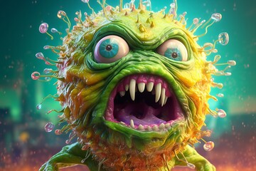 Illustration of a cute slime monsterr with exaggerated features created with Generative AI technology