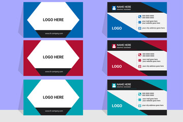 Business card template design.Double-sided creative business card template.Blue and pink business card clean design vector template.


