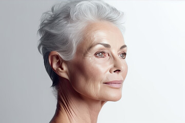 Beautiful caucasian adult woman portrait on a white background made with Generative AI technology