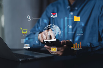 Businessmen use Internet connection technology and digital marketing , digital marketing technology...