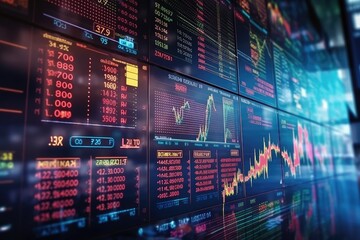Obraz premium Stock market financial statistics on screen, share pricing, online trading data made with Generative AI technology