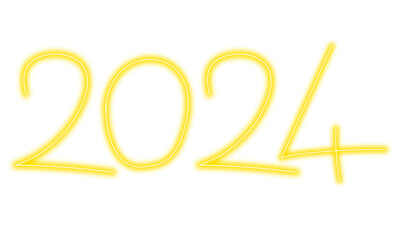 Neon yellow 2024 symbol on transparent background