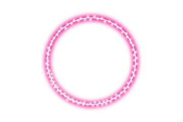 Neon circle frame png. Glowing pink frame on transparent background.