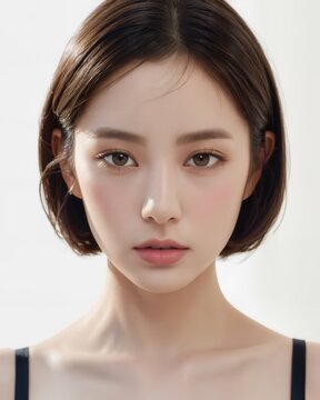Portrait of beautiful japanese women with white background by generative AI