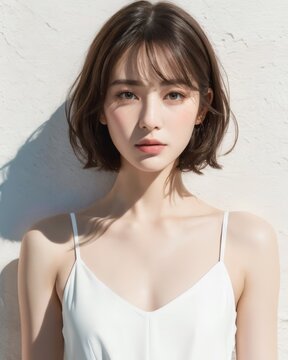 Portrait of beautiful japanese women with white background by generative AI