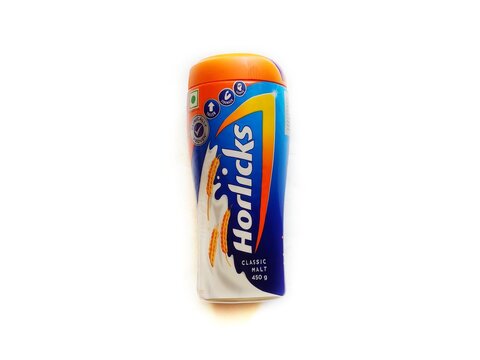Guwahati, Assam, India - May 15, 2023 : Horlicks Classic Malt Powder Jar in isolated background. 