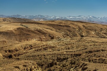Naklejka premium Aerial view of forest landforms and stone formations in Zada County, Ali Prefecture, Tibet, China