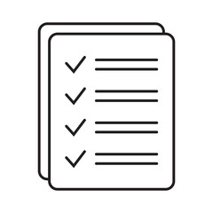Fototapeta premium Checklist vector icon in line art style. Document icon, questionnaire icon. Text document vector icon, design element.