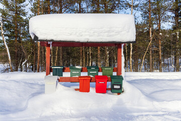 Naklejka premium Snowy mailboxes in Lapland, Finland