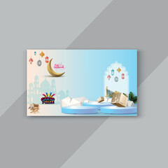 Vector Ramadan Kareem lantern and crescent moon card design. Islamic greeting Eid Mubarak card
