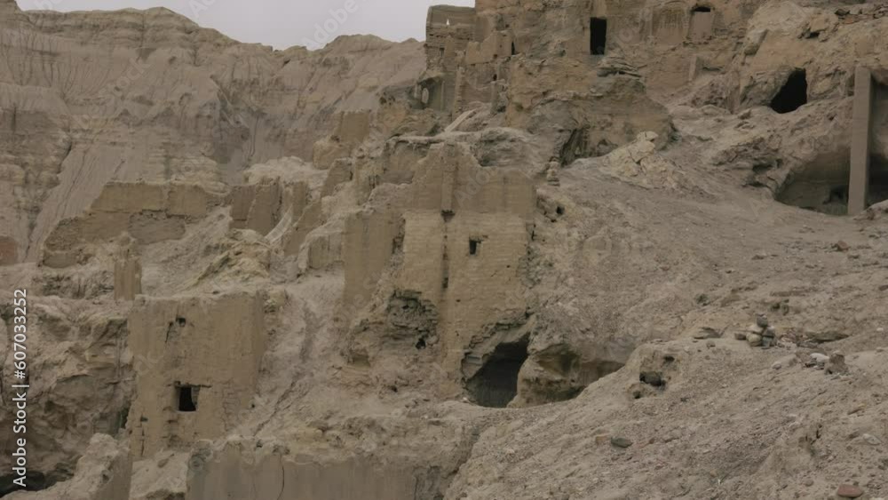 Sticker aerial view of the historic guge dynasty ruins in zada county, ali prefecture, tibet, china