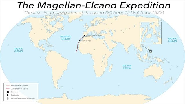 Animation of the Magellan-Elcano Expedition, the first circumnavigation of the world (20 Sept 1519-6 Sept 1522)