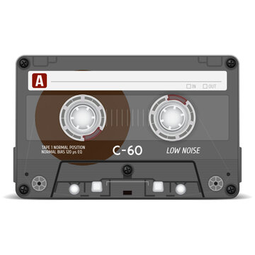 Retro audio cassette. Audio tape. Old technology. Realistic vector cassette on a white background.