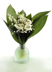 Zelfklevend Fotobehang white fragrant flowers of Convallaria maialis - lilies-of-the-valley close up © Maria Brzostowska