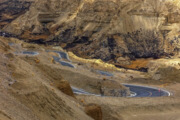 Breathtaking landscape of a winding road in Zanda County, Ali Prefecture, Tibet, China