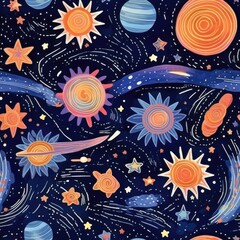 Fototapeta premium Celestial elements with earthly botanical elements like flowers, plants. Seamless pattern background for textiles, fabrics, covers, wallpapers, print, gift wrapping
