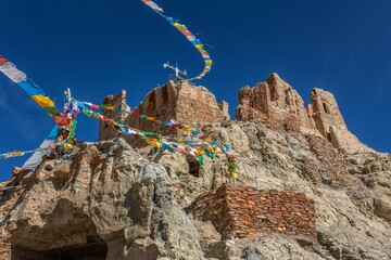 Ancient Piyang Dongga Ruins in Zhada County on a sunny day